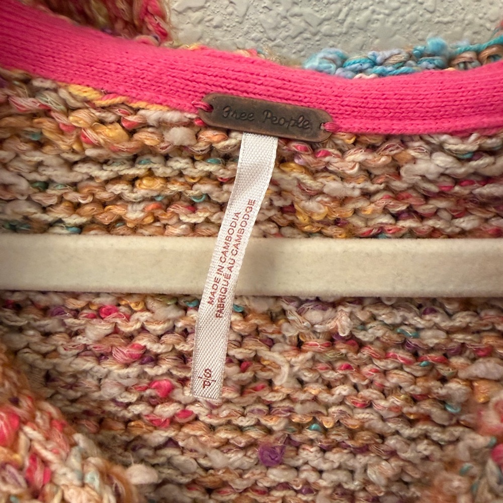Free People Multicolor Chunky Button Cardigan — Yellow, Pink, Blue, Green, Brown - Picture 3 of 3